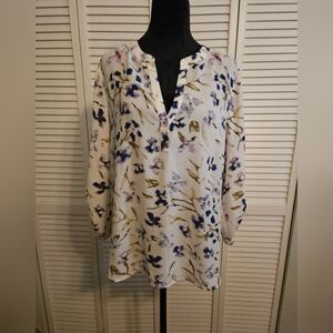 Daniel Rainn Purple- Blue, Cream Floral Blouse